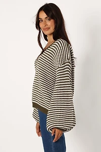 Petal and Pup Women's Becca Crewneck Waffle Stitch Stripe Knit Sweater