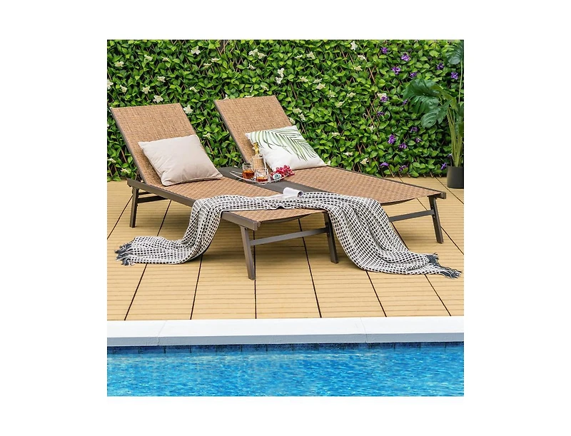 Slickblue 2-Person Patio Chaise Lounge with Middle Panel-Brown