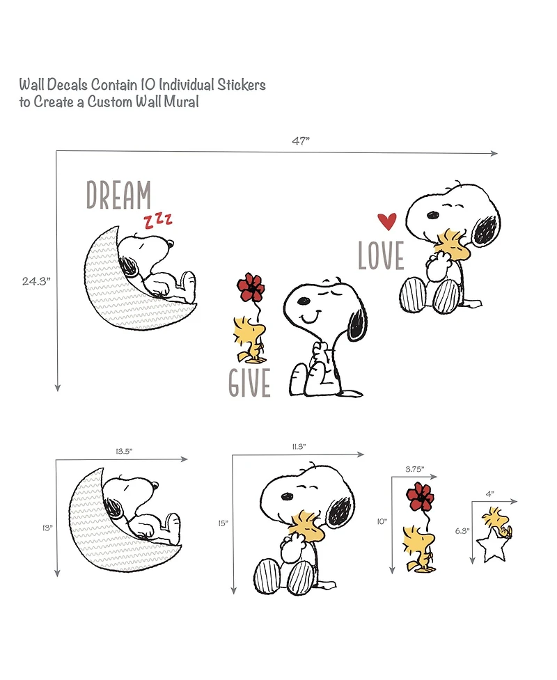 Bedtime Originals Snoopy Love Wall Decals/Stickers w/ Woodstock, Stars, & Moon