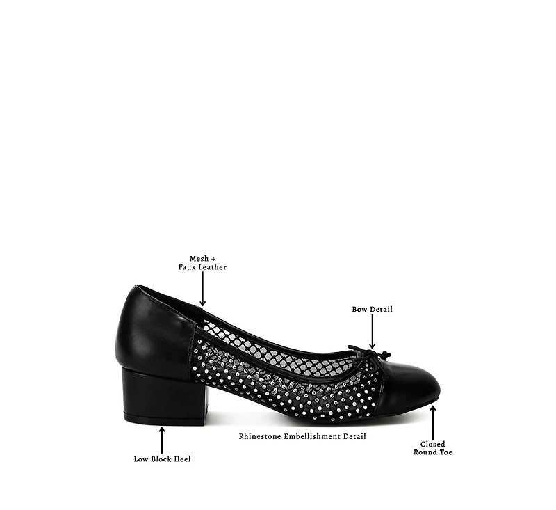 Tudum Rhinestone Detail Mesh Ballerinas