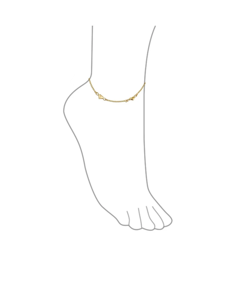 Bling Jewelry Multi Puff Station Hearts Charm Anklet Ankle Bracelet Beaded Ball Chain Rose Gold Vermeil Sterling Silver 9 Inch Flexible