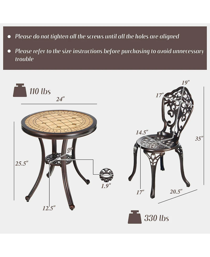 Slickblue 3-Piece All-Weather Cast Aluminum Patio Bistro Set-Copper