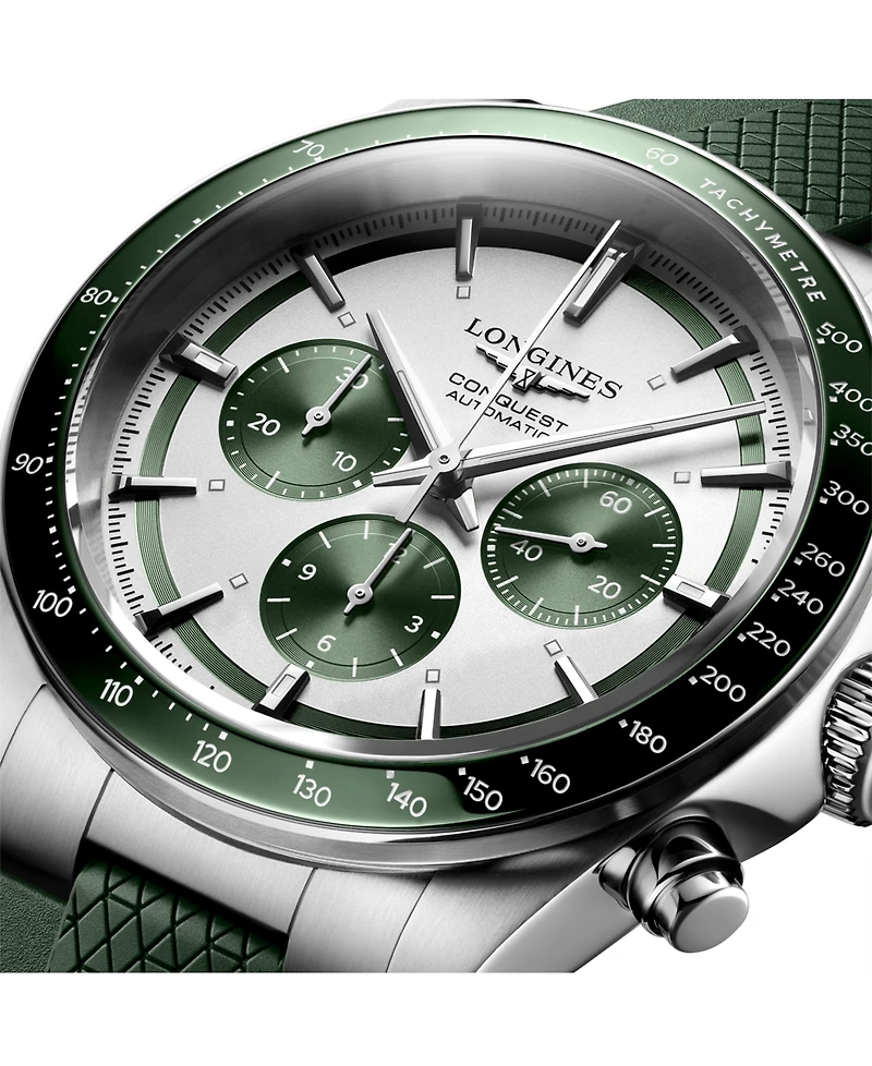 Longines Men's Swiss Automatic Chronograph Conquest Rubber Strap Watch 42mm