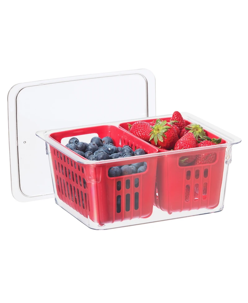 Oggi 8.75" x 6.75" x 3.75" Berry Container for Fridge - Double Colander Basket