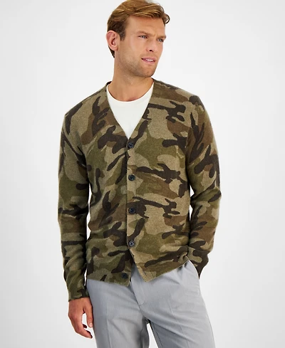 Club Room Men's 100% Cashmere Camo-Print V-Neck Cardigan, Macy's Exclusive