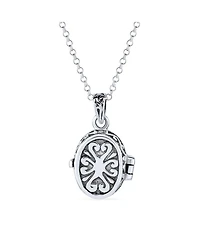 Bling Jewelry Delicate Religious Christian Oval Cross Prayer Box Locket Holds Photo Diffuser Perfumer Pendant Silver