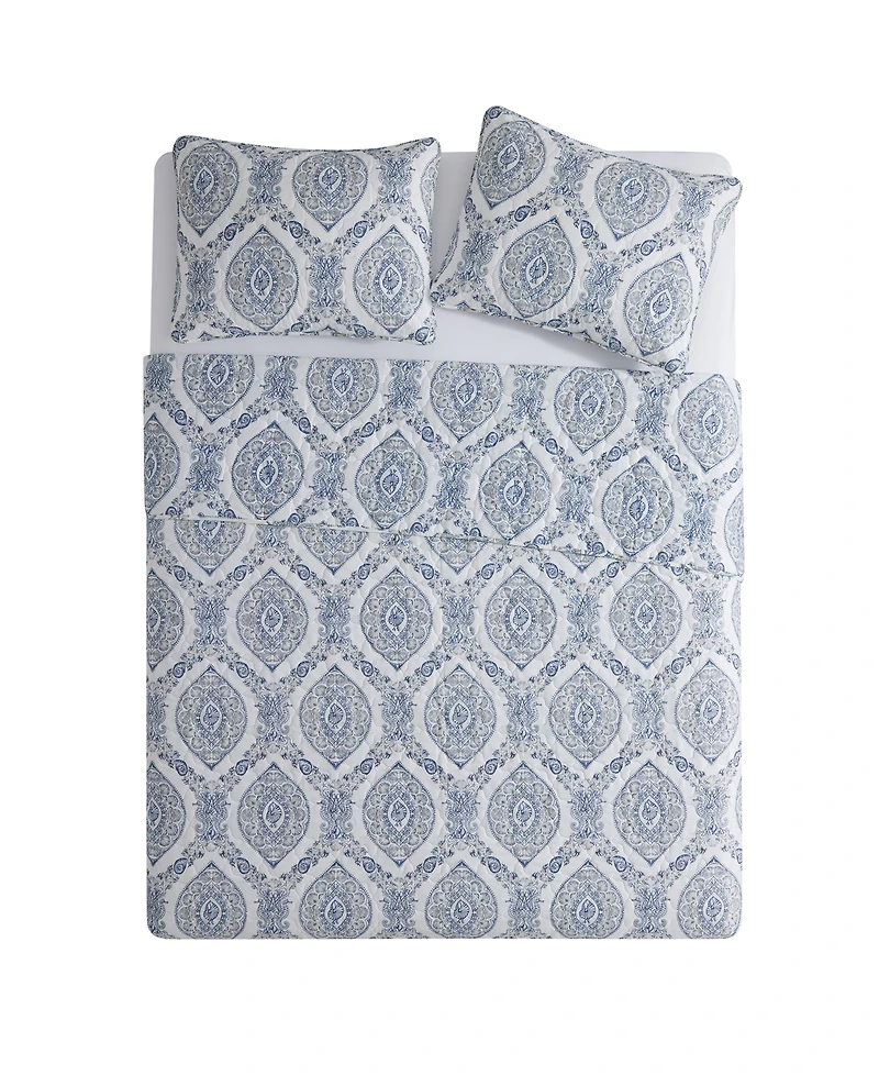 Vcny Home Sea Damask 3-Piece Quilt Set, King