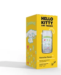 JoyJolt Hello Kitty and Friends Favorite Flavor Cinnamoroll Can Shaped Glass Tumbler with Wood Lid and Straw
