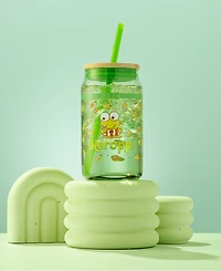 JoyJolt Hello Kitty and Friends Favorite Flavor Keroppi Can Shaped Glass Tumbler with Wood Lid and Straw