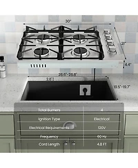 Sugift 30 Inch Gas Cooktop with 4 Powerful Burners and Abs Knobs