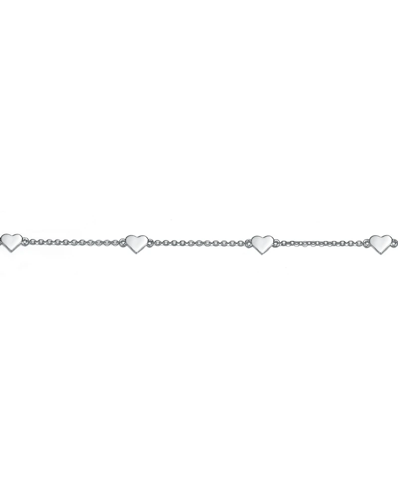 GiGiGirl Sterling Silver Three-Heart Charm Rolo Link Chain Anklet, Adjustable Length
