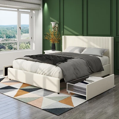Streamdale Anna Upholstered Velvet Platform Storage Bed - Ivory
