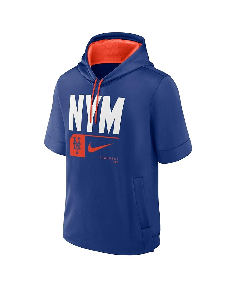 Nike Men's Royal New York Mets Tri Code Lockup Short Sleeve Pullover Hoodie