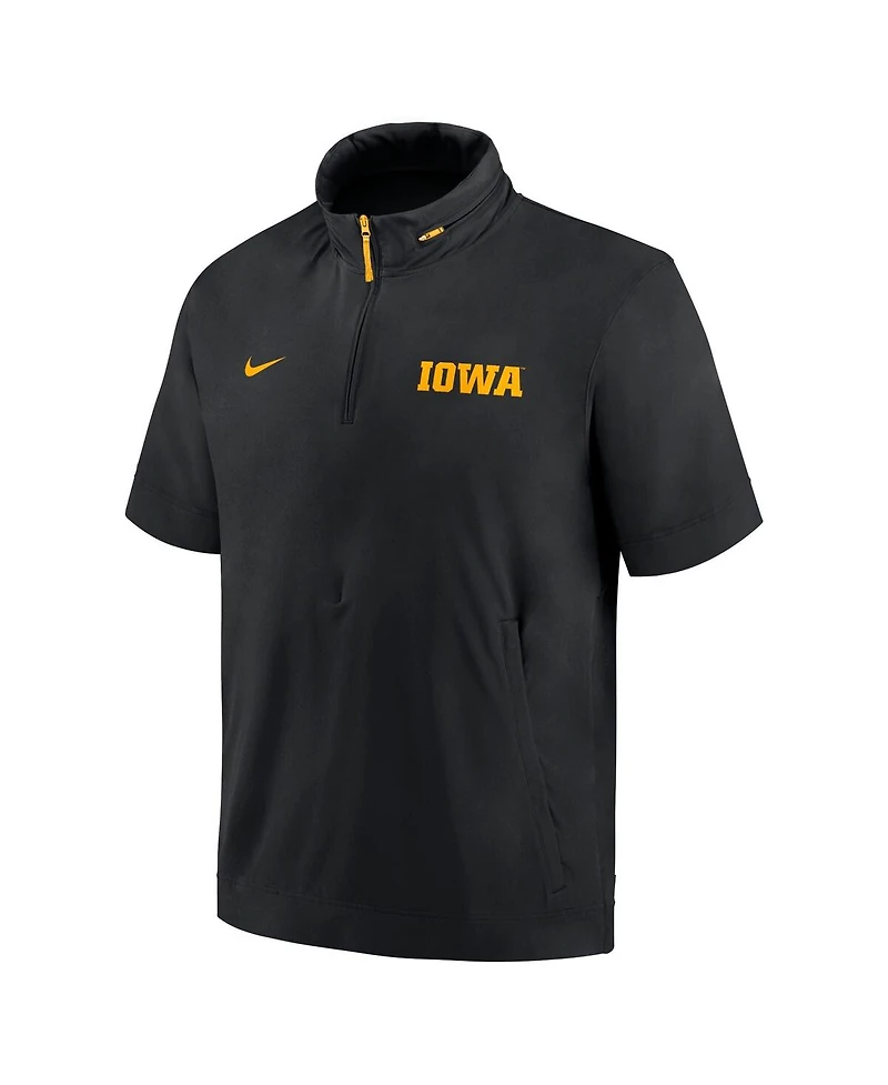 Nike Men's Black Iowa Hawkeyes 2024 Sideline Coach Short Sleeve Half-Zip Hoodie Jacket