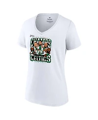 Fanatics Women's White Boston Celtics 2024 Nba Finals Champions Pull Up Jumper Caricature V-Neck T-Shirt