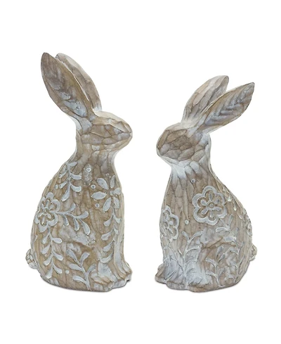 Slickblue Floral Carved Rabbit Figurine (Set of 2)