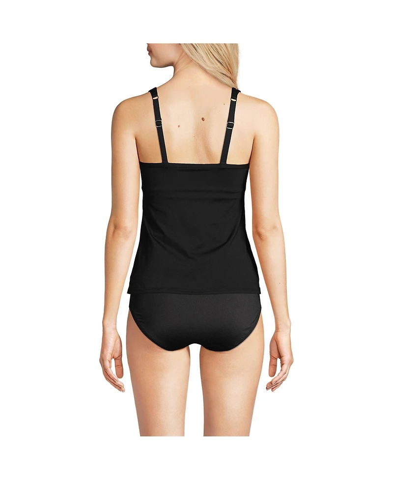 Lands' End Women's Long Chlorine Resistant Smoothing Control Mesh High Neck Tankini Swimsuit Top