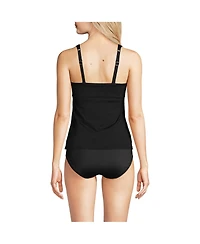 Lands' End Women's Long Chlorine Resistant Smoothing Control Mesh High Neck Tankini Swimsuit Top
