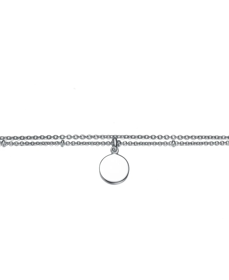 GiGiGirl Sterling Silver Medallion Disc Dangle Charm Double-Layer Chain Anklet, Adjustable Length