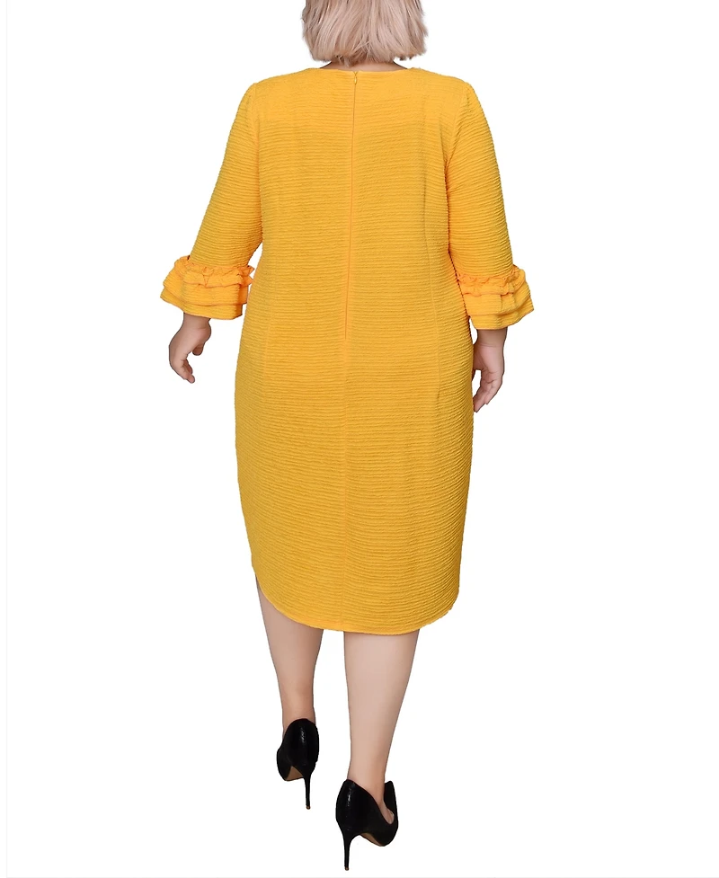 Ny Collection Plus 3/4 Length Sleeve Textured Knit Dress