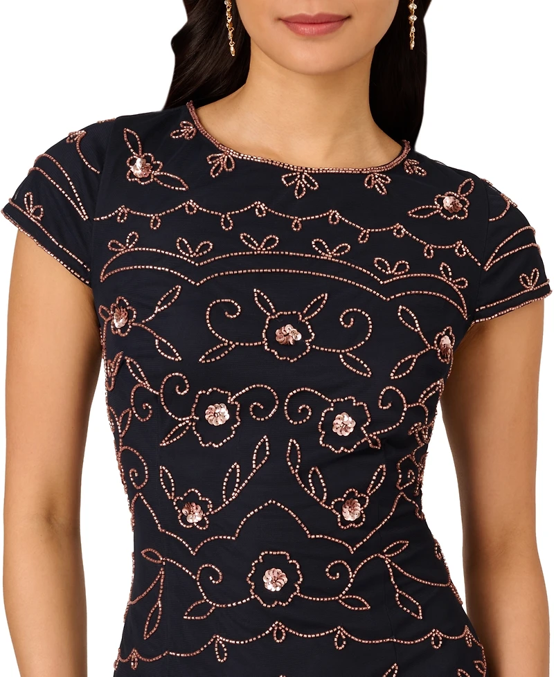 Adrianna Papell Women's Boat-Neck Beaded Sheath Dress