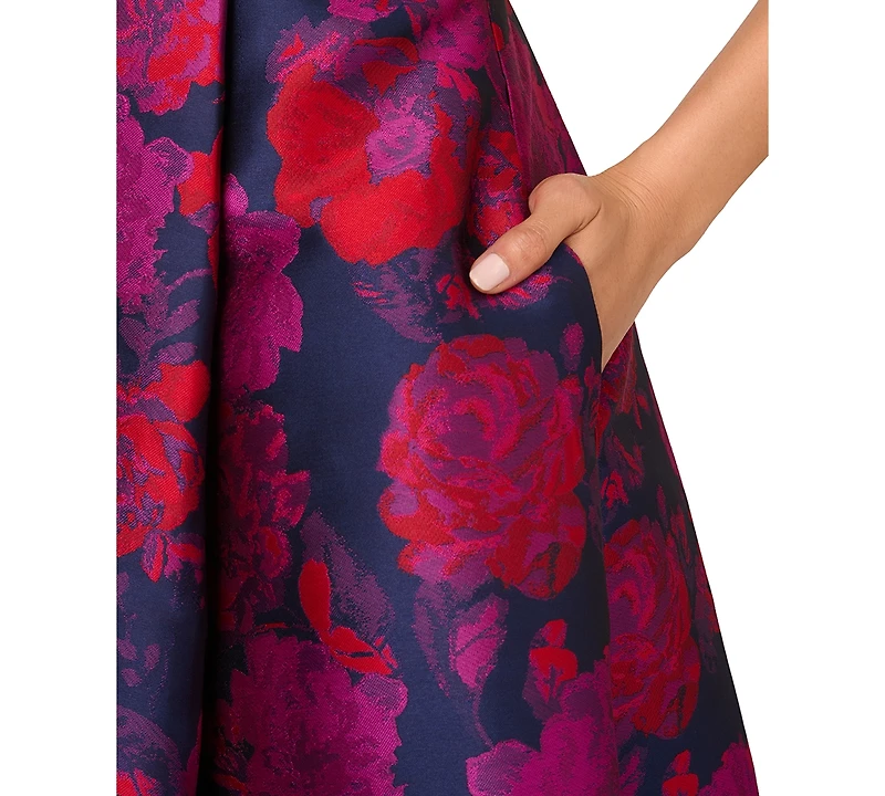 Adrianna Papell Women's Floral Jacquard High-Low-Hem Dress