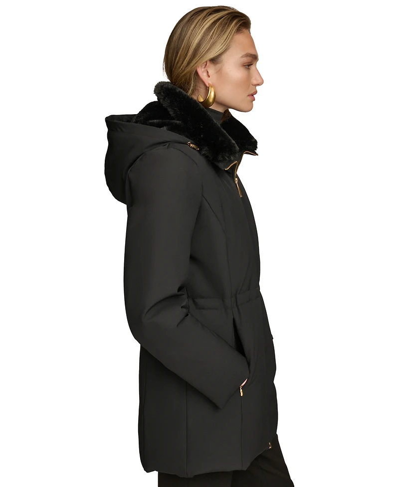 Donna Karan New York Women's Faux-Fur-Collar Short Puffer Coat