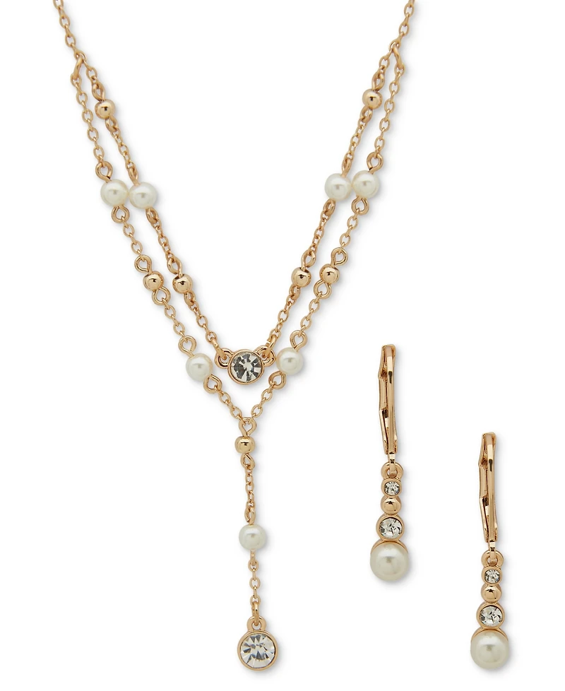 Anne Klein Gold-Tone Stone Statement Necklace & Drop Earrings Set