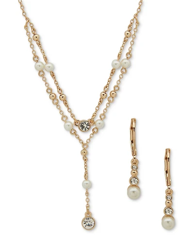 Anne Klein Gold-Tone Stone Statement Necklace & Drop Earrings Set