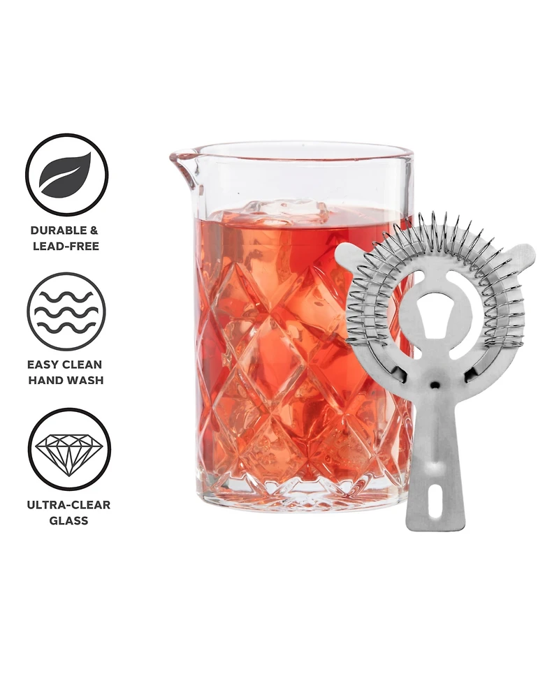 Oggi 16oz Glass Cocktail Mixing Beaker & Strainer Set