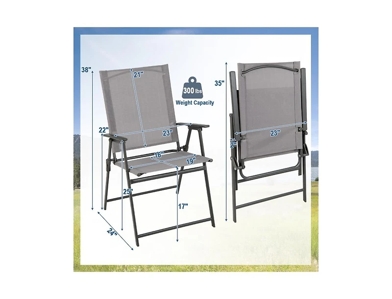 Slickblue 2 Pieces Patio Folding Chairs with Armrests for Deck Garden Yard