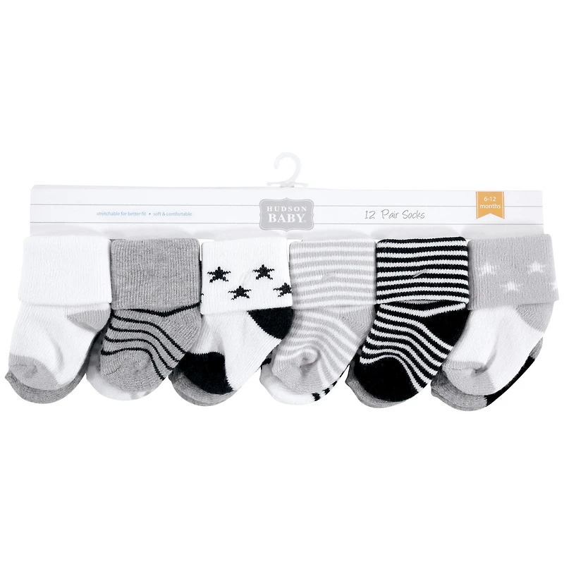 Hudson Baby Boys Unisex Grow with Me Fit Cotton Terry Socks for Growing Feet