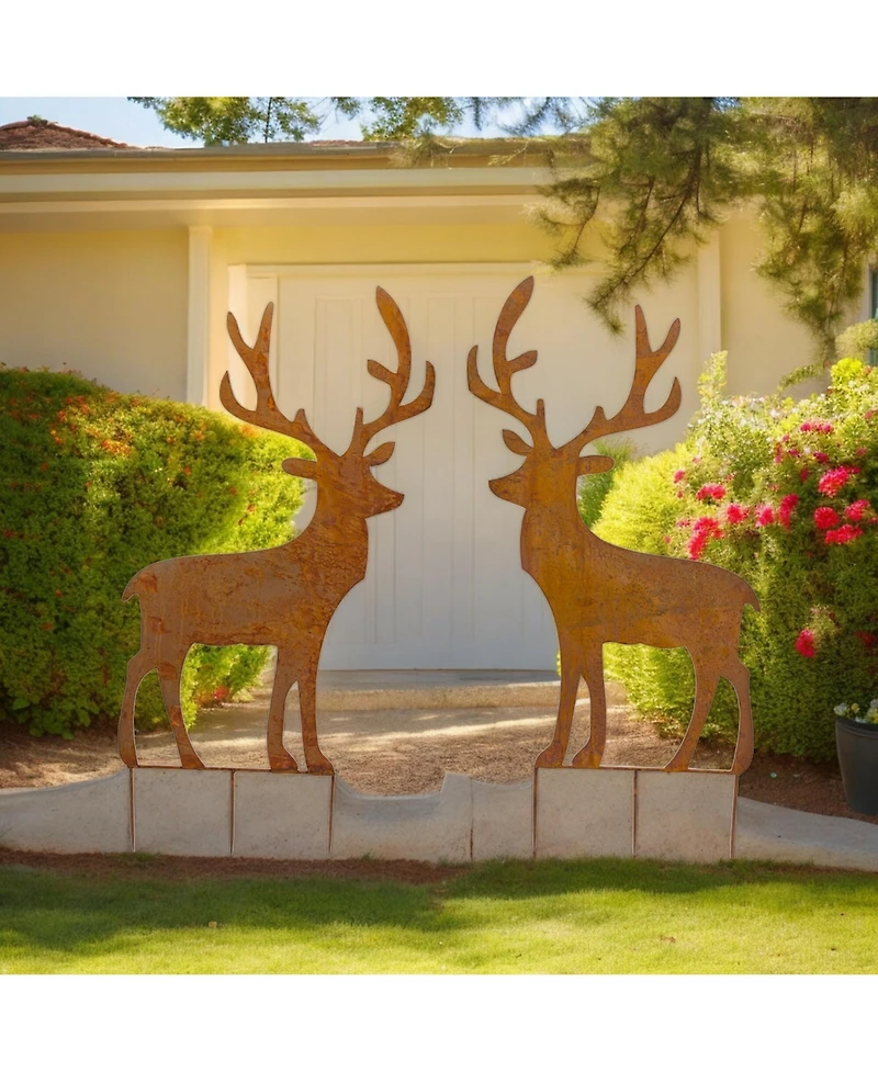 Slickblue Rustic Deer Cut-Out Stake - Charming Garden Accent (Set of 2)