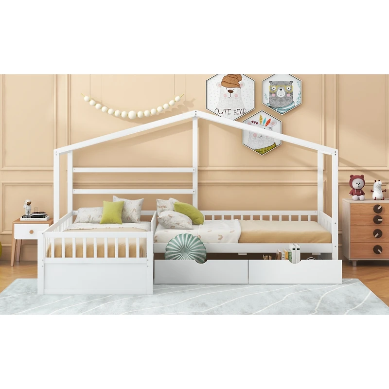 Streamdale Twin House Platform Bed With Three Storage Drawers