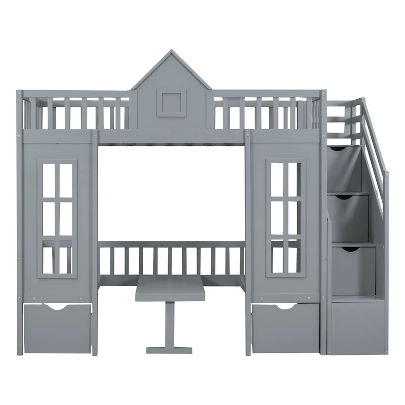 Streamdale Twin-Over-Twin Bunk Bed with Convertible Desk and Changer