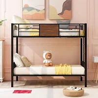 Simplie Fun Twin-Over-Twin Bunk Bed Modern Style Steel Frame Bunk Bed With Safety Rail, Built-In Ladder