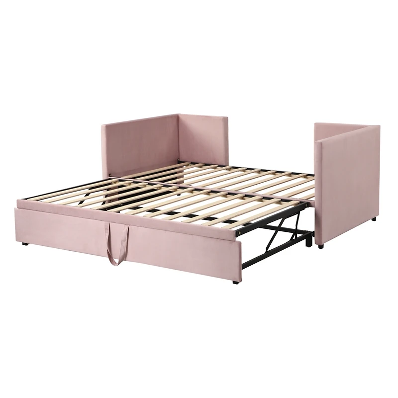 Streamdale Twin Size Upholstered Daybed With Extendable Trundle, Pink