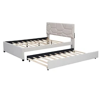 Simplie Fun Full Size Upholstered Platform Bed With Brick Pattern Headboard And Twin Size Trundle