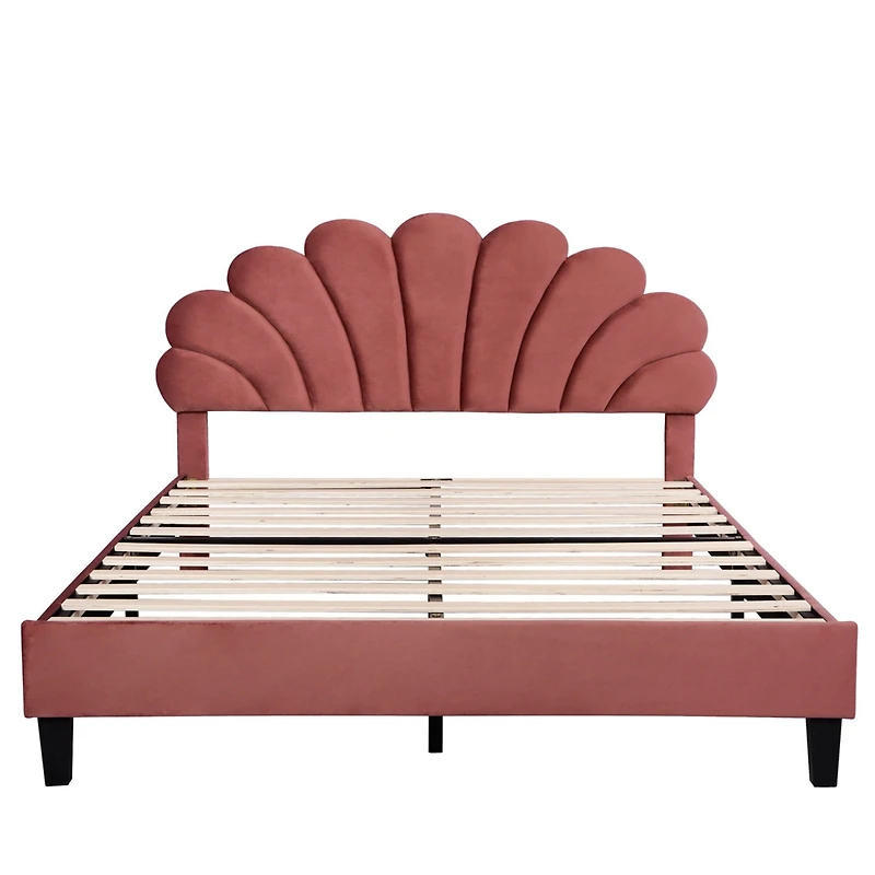 Streamdale Velvet Flower Platform Bed, Queen