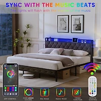 Streamdale Upholstered King Bed with Storage, Charging Station, and Led Lights