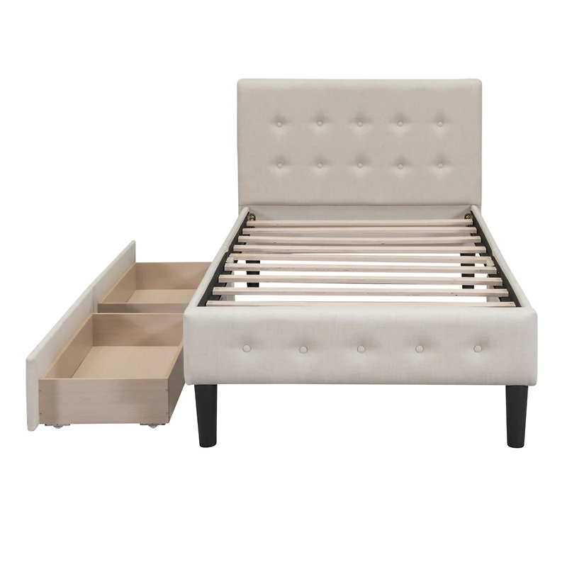 Streamdale Twin Upholstered Platform Bed With 2 Drawers
