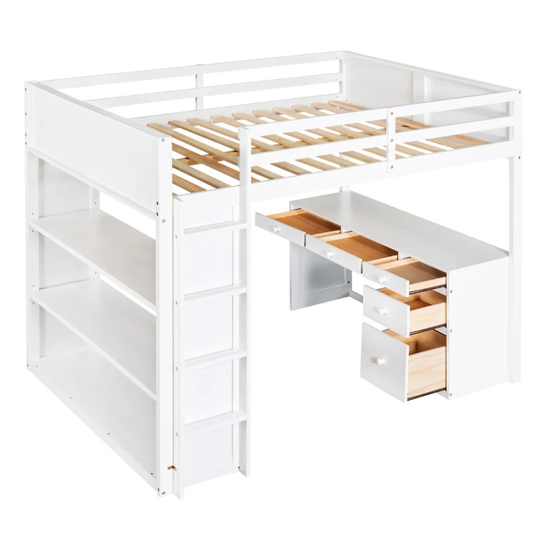 Streamdale Full Loft Bed With Ladder, Shelves, And Desk