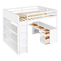 Streamdale Full Loft Bed With Ladder, Shelves, And Desk