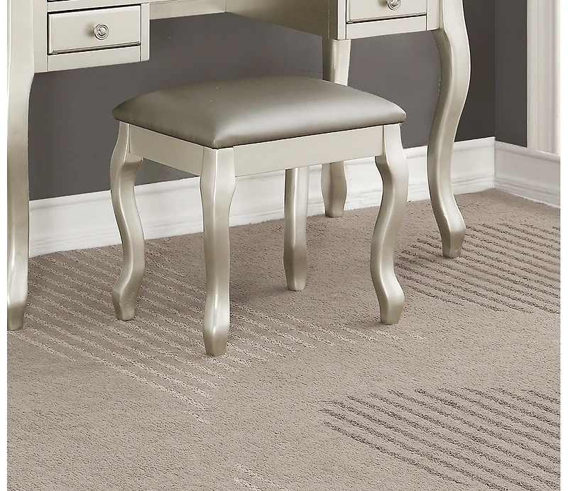 Streamdale Furniture Silver Vanity Set with Unique Legs and Cushion Seat
