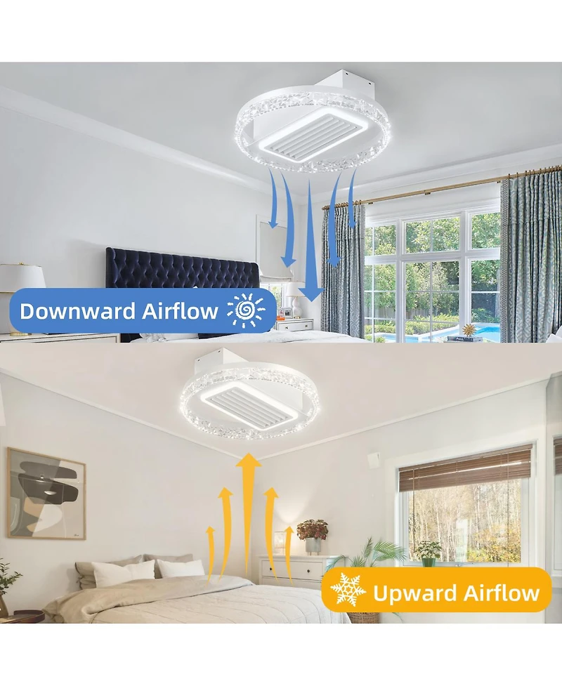 2 0" Modern Leafless Ceiling Fan With Remote Control Removable And Washable, Reversible Motor