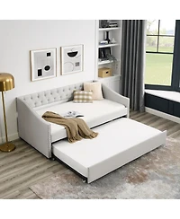 Simplie Fun Upholstered Twin Daybed with Trundle, Beige