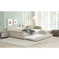 Simplie Fun Queen Size Upholstered Platform Bed With Usb And Twin Size Trundle