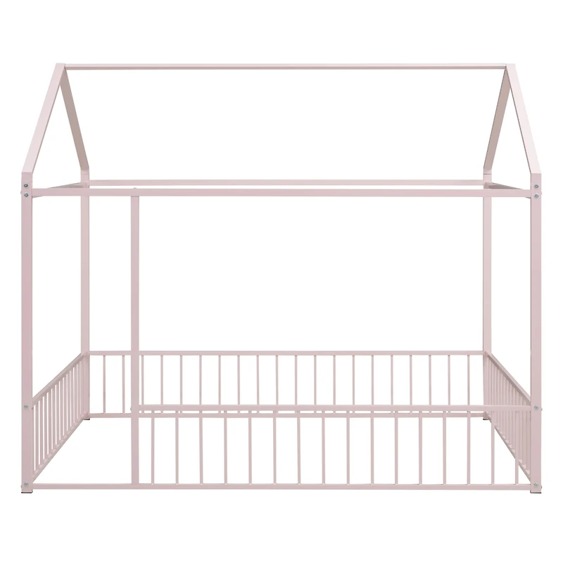 Streamdale Metal House Bed Frame with Fence for Kids