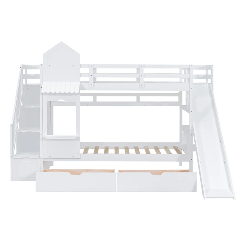 Streamdale Castle Bunk Bed w/ Drawers, Shelves, Slide (Pink)