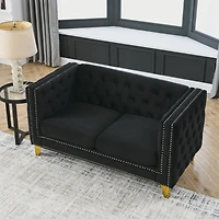 Streamdale Furniture Black Velvet Tufted Sofa with Metal Legs